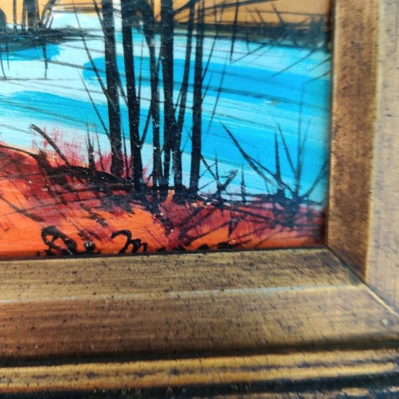 Vtg Suburban Road To The City Landscape Framed Oil Painting On Canvas?  Signed - Picture 4 of 9